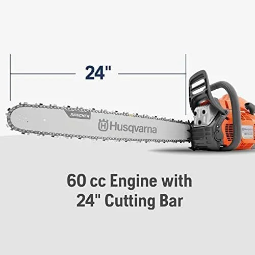 Husqvarna 460 Rancher Gas Powered Chainsaw, 60.3-cc 3.6-HP, 2-Cycle X-Torq Engine, 24 Inch Chainsaw with Automatic Adjustable Oil Pump, For Wood Cutting, Tree Trimming and Land Clearings