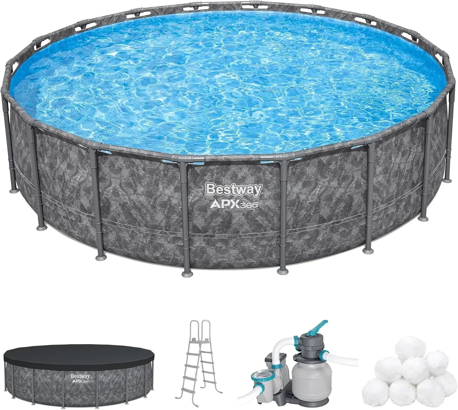 Bestway APX 365 18’x52″ Round Above Ground Swimming Pool Set with Pump &amp; Ladders