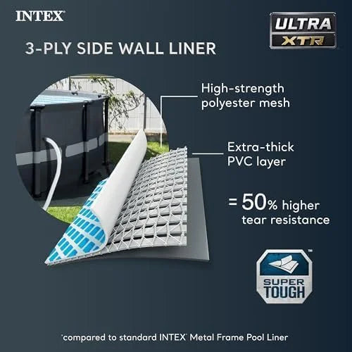 Intex Ultra XTR Frame 14′ x 42″ Round Above Ground Outdoor Swimming Pool Set with Sand Filter Pump, Ladder, Ground Cloth, and Pool Covers