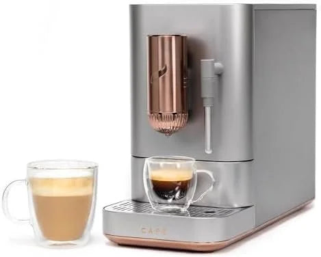 Café Affetto Automatic Espresso Machine + Milk Frother | Built-In &amp; Adjustable Espresso Bean Grinders | One-Touch Brew in 90 Seconds | Steel Silver, 1.2 Liter, (C7CEBBS2RS3)