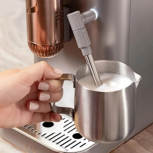 Café Affetto Automatic Espresso Machine + Milk Frother | Built-In &amp; Adjustable Espresso Bean Grinders | One-Touch Brew in 90 Seconds | Steel Silver, 1.2 Liter, (C7CEBBS2RS3)