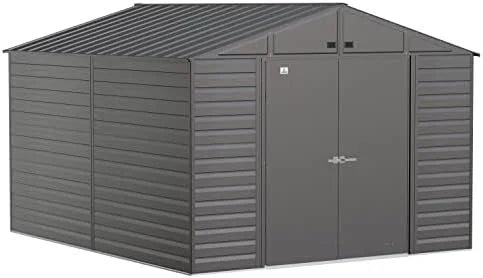 Arrow Select 10′ x 12′ Outdoor Lockable Steel Storage Shed Building, Charcoals