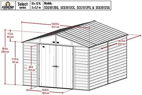 Arrow Select 10′ x 12′ Outdoor Lockable Steel Storage Shed Building, Charcoals