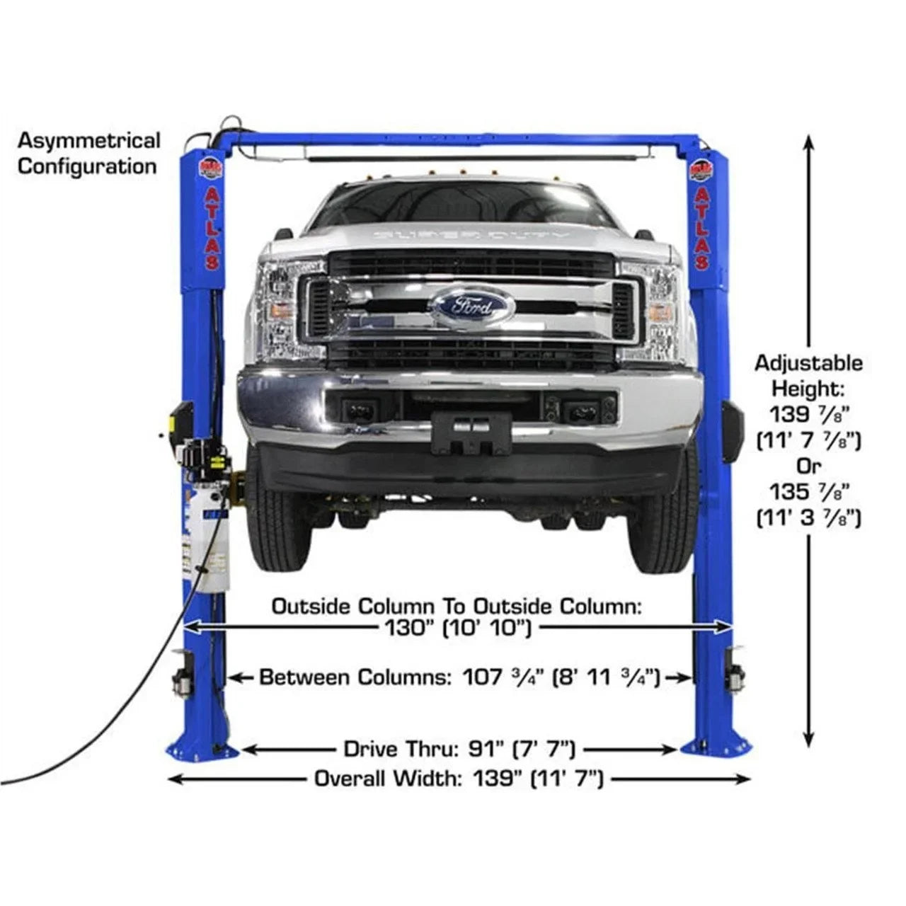 Atlas Equipment Platinum PVL10 ALI Certified Commercials Overhead 10,000 lb. Capacity 2-Post Lift