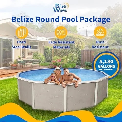 Blue Wave Belize 15-Feet Round 52-Inch Deep 6-Inch Top Rail Metal Wall Swimming Pool Packages