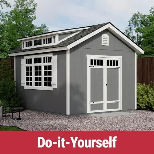 Handy Home Products Windemere 10×12 Do-it-Yourself Wooden Storage Shed with Floor, Beiges