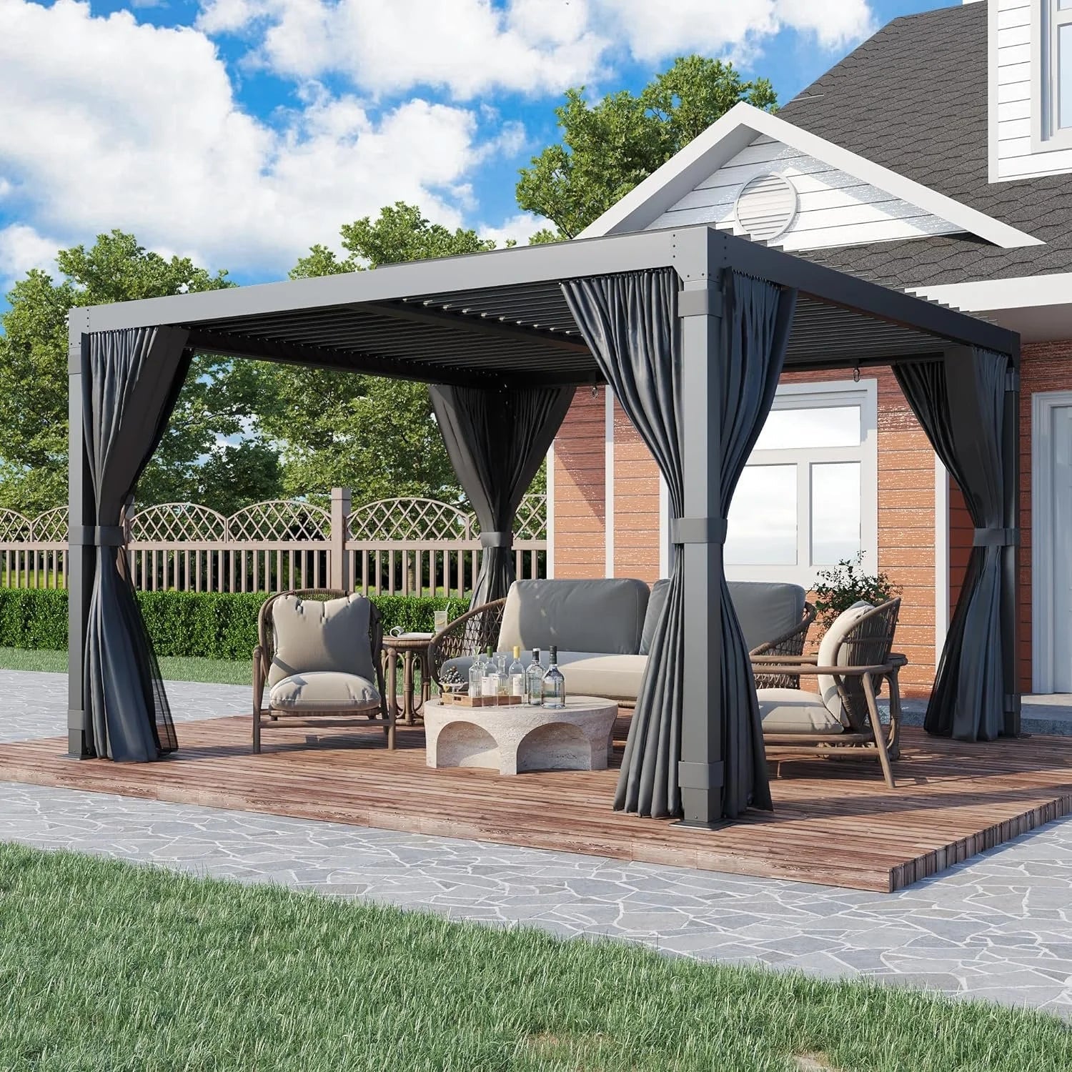 EROMMY 10 ft. W x 10 ft. D Outdoor Louvereds Pergola