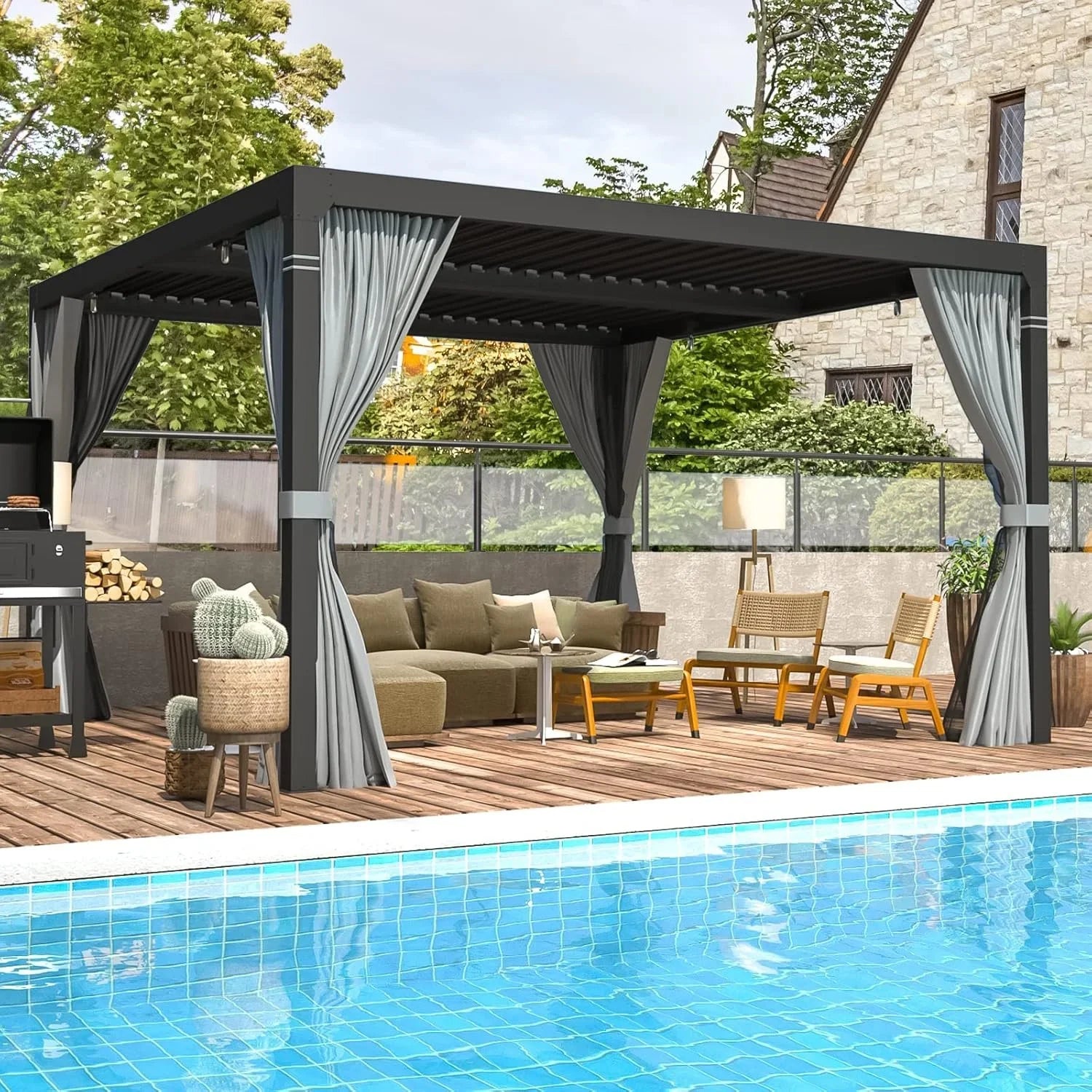 EROMMY 10 ft. W x 10 ft. D Outdoor Louvereds Pergola