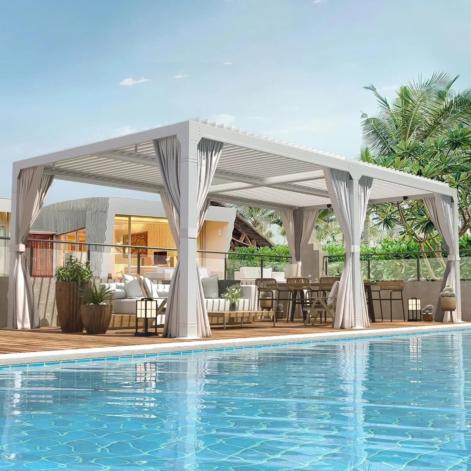 Erommy Outdoor Louvered Pergola Gazebo with Adjustable Aluminum Rainproof Roofs