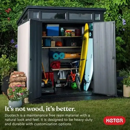 Keter Outdoor Storage Sheds, for House, Patio &amp; Yard, Plastic Resin, Artisan, 7×7 Ft, Gray