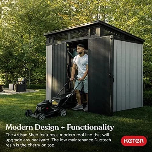 Keter Outdoor Storage Sheds, for House, Patio &amp; Yard, Plastic Resin, Artisan, 7×7 Ft, Gray