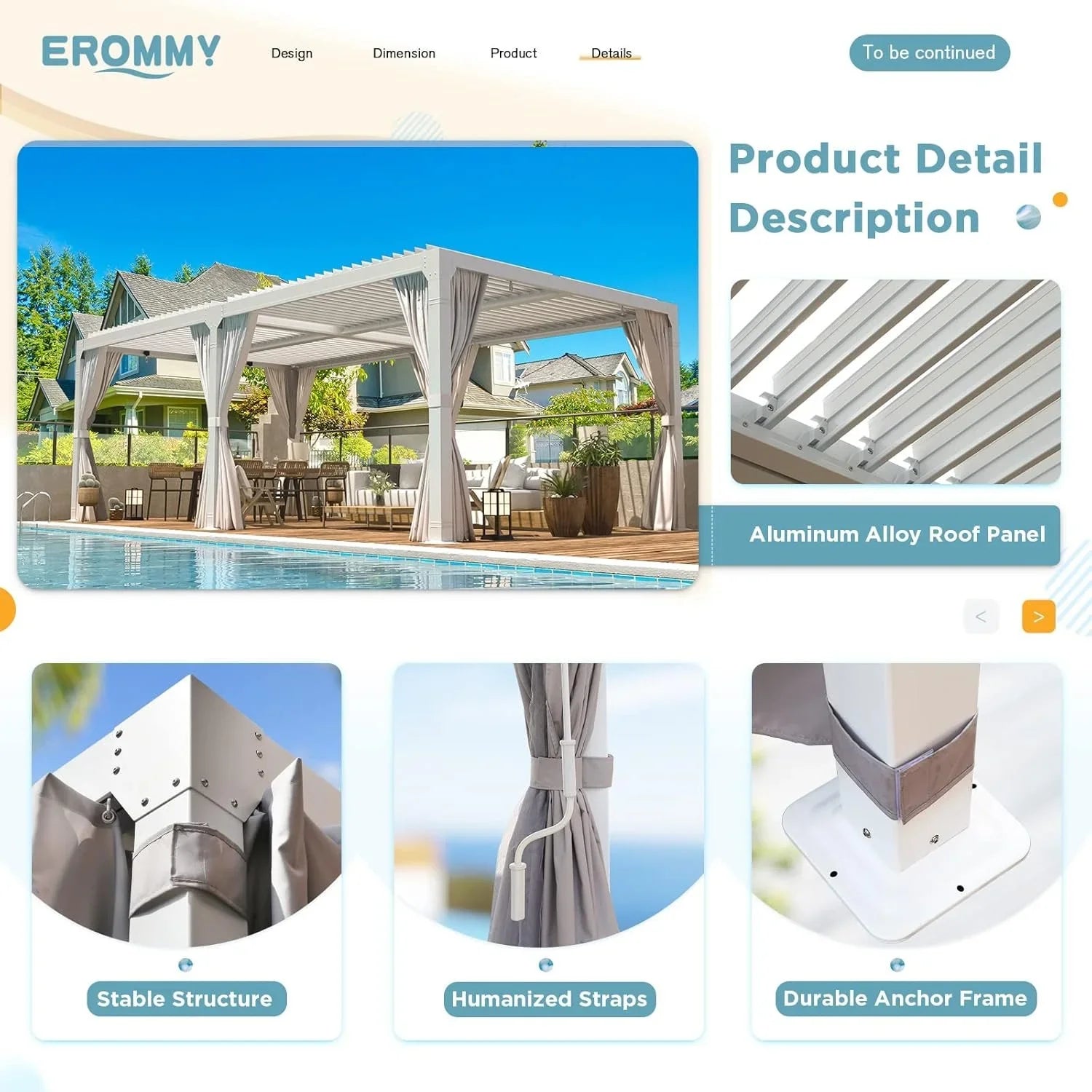 Erommy Outdoor Louvered Pergola Gazebo with Adjustable Aluminum Rainproof Roofs
