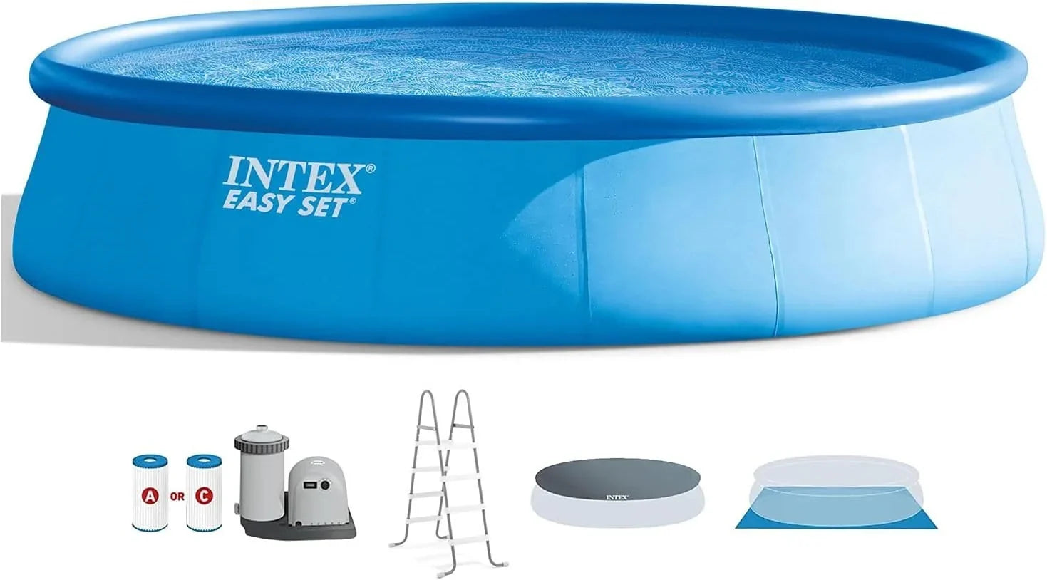 Intex 18′ x 48″ Inflatable Above Ground Swimming Pool with Ladder, Pumps