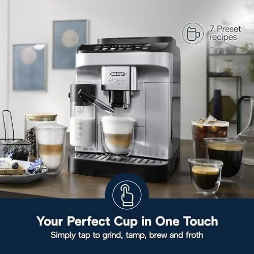 De’Longhi Magnifica Evo Automatic Espresso &amp; Coffee Machine with Auto Milk Frother, Built-in Grinder &amp; Auto-Clean Function – For Latte, Cappuccinos, Americano, Iced Coffee, ECAM29084SB , Silver